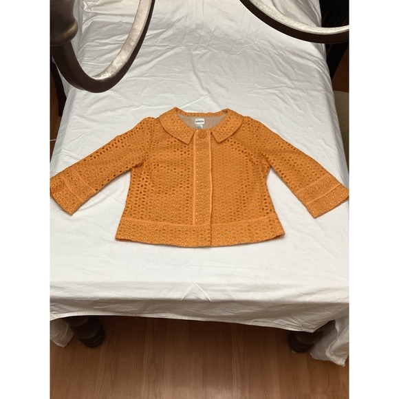 Chico's women's jacket Collared Orange Size 1 Eyelet Lined 3/4 Sleeve Buttons - Picture 5 of 5